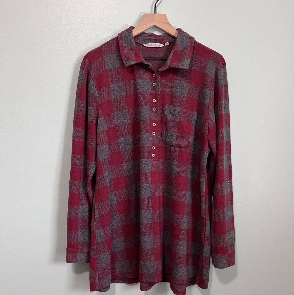 Soft Surroundings Women's Mad About Plaid Tunic, Size XL, Red Plaid